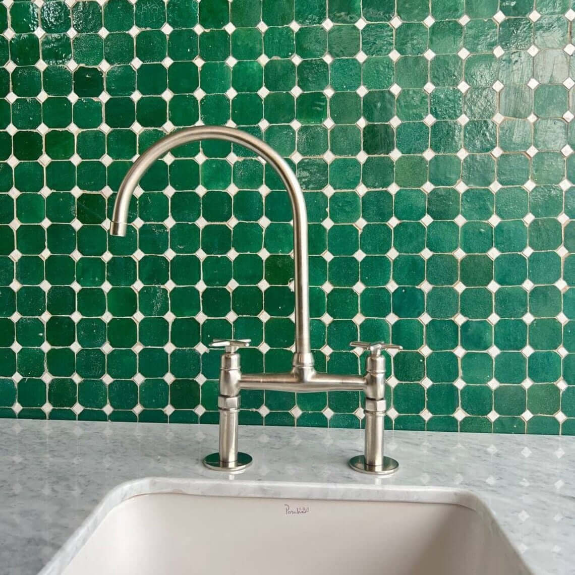 Nickel 8" Bridge Faucet, Vintage Kitchen Faucet, Bridge Faucet with Cross Handles and Straight Legs / FAUCET